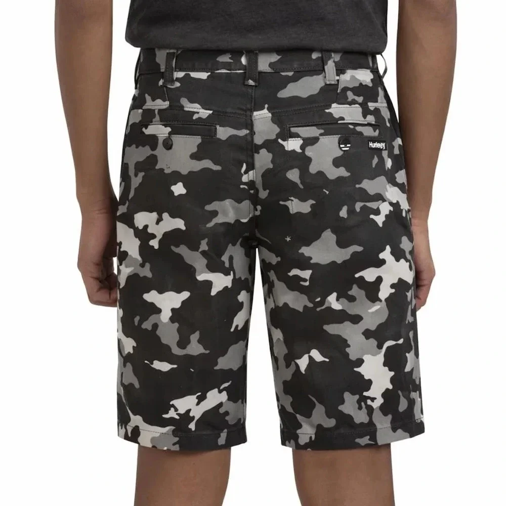 Hurley Boys Youth Hybrid Shorts, Black / Gray Camo, Small 7/8, New